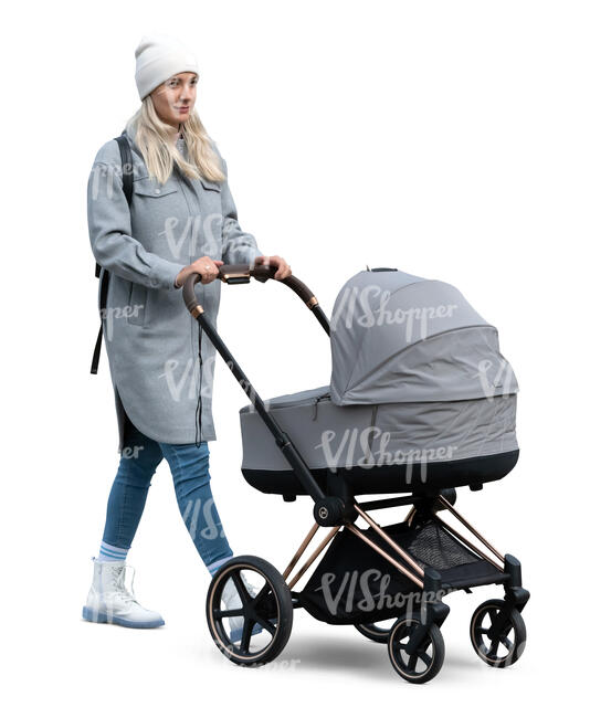 cut out woman with a baby carriage walking