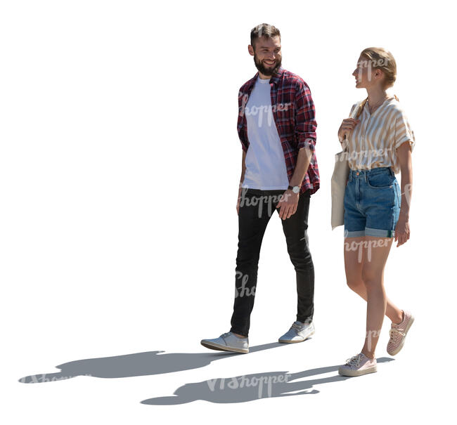 cut out backlit man and woman walking