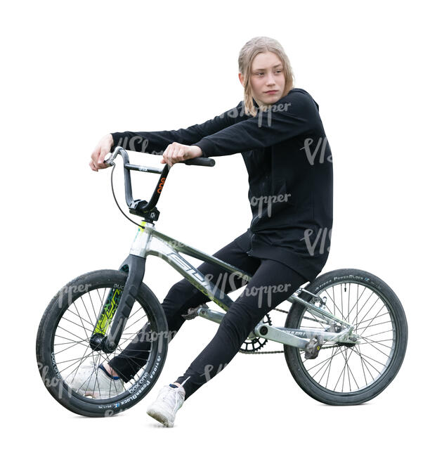 cut out teenage girl with a bmx bike standing