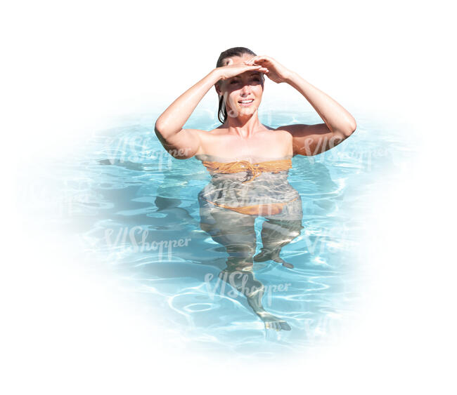 cut out woman standing in a pool