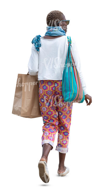 cut out trendy woman with a shopping bag walking