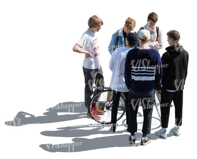 cut out group of teenage boys standing seen from above