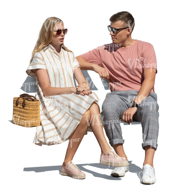 two cut out people sitting and talking