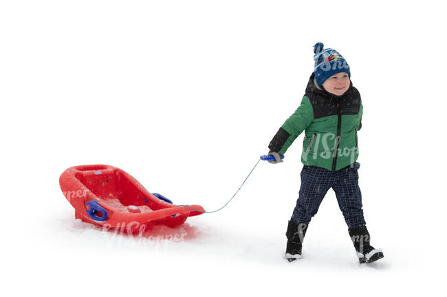cut out little boy with a sledge walking