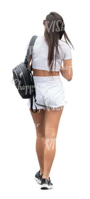 cut out woman in white shorts walking