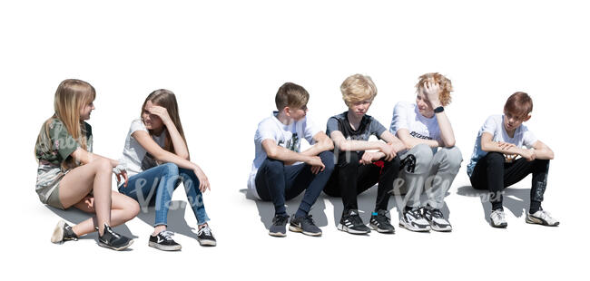 cut out group of kids sitting and chatting