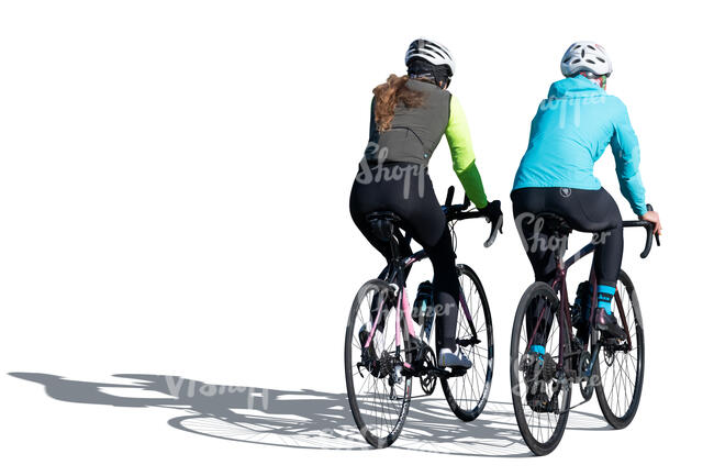 two cut out women riding bikes