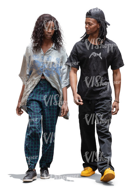 cut out black man and woman walking and talking