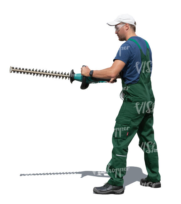 cut out worker cutting hedge