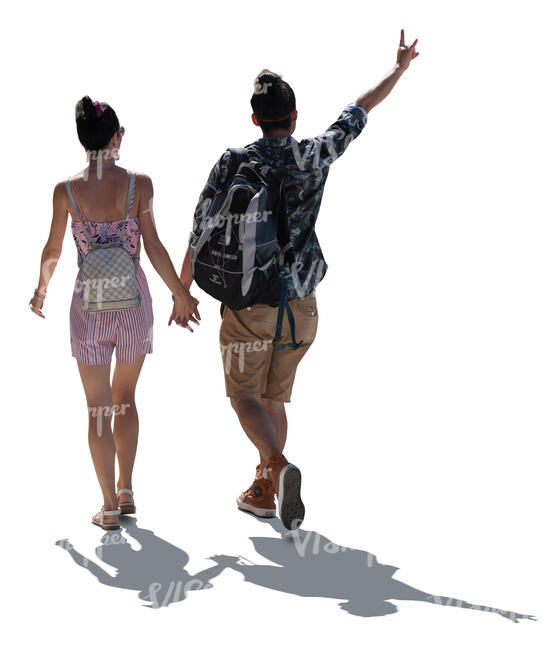 cut out backlit couple walking hand in hand