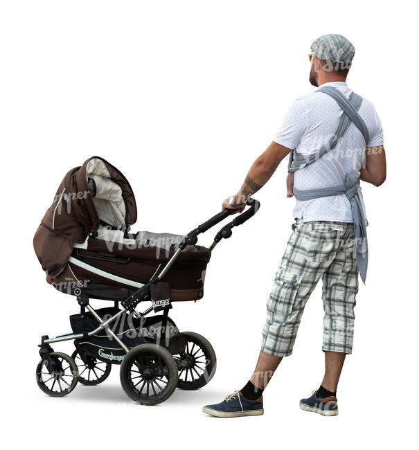 cut out man with a baby carriage standing
