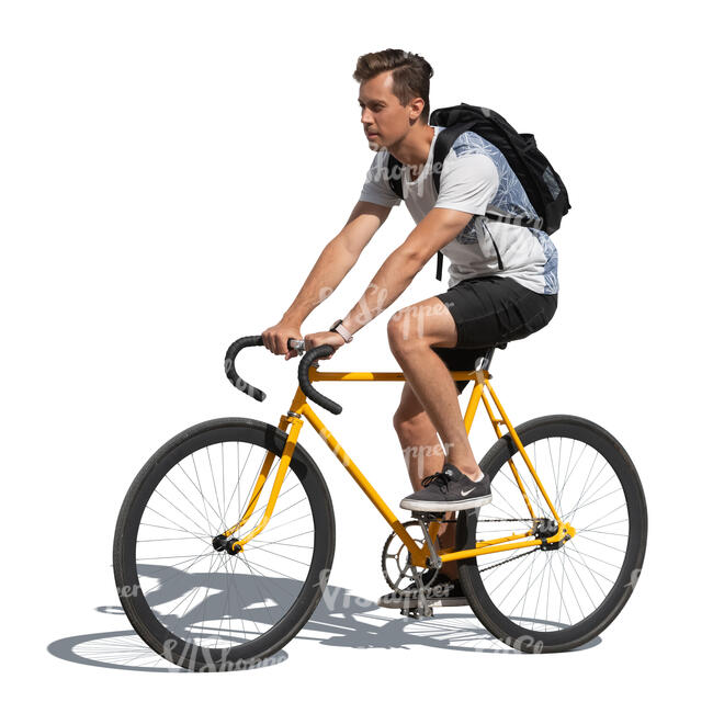cut out man riding a trendy yellow bike