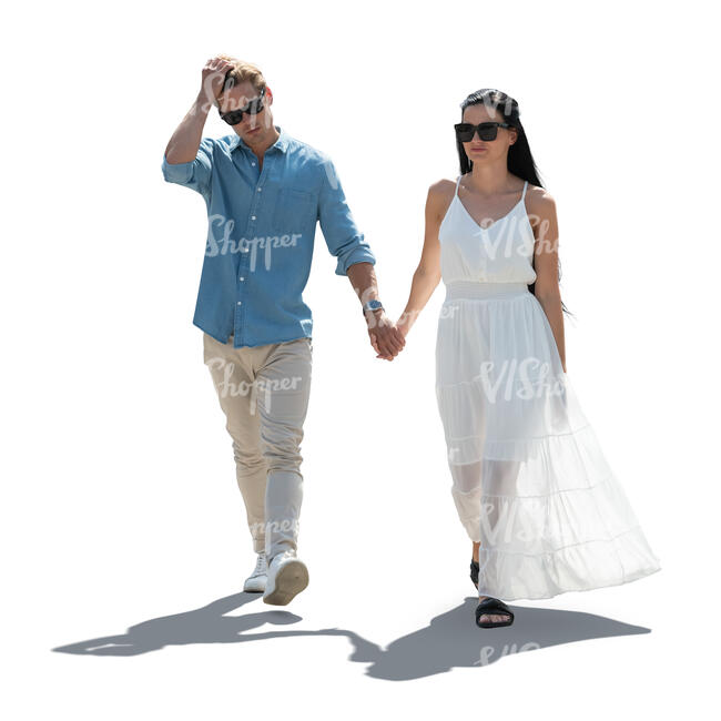 cut out backlit couple in summer walking hand in hand