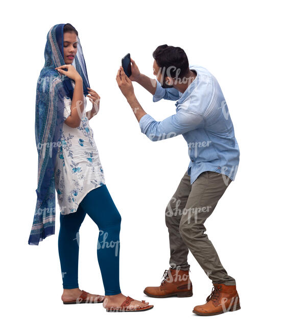 cut out man taking a picture of a woman