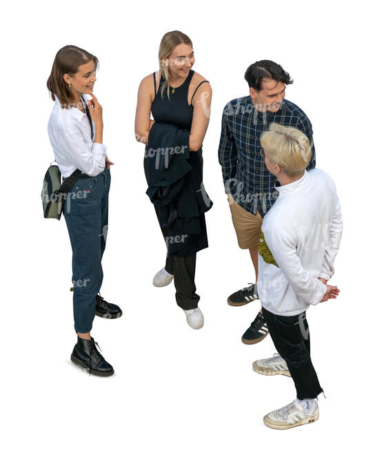 cut out group of four young people seen from above