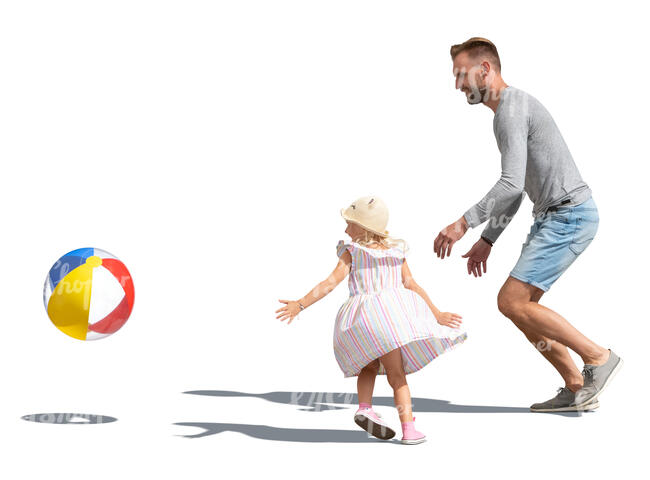 cut out father and daughter paying ball outside