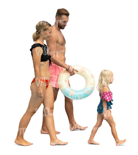 cut out family in swimsuits walking