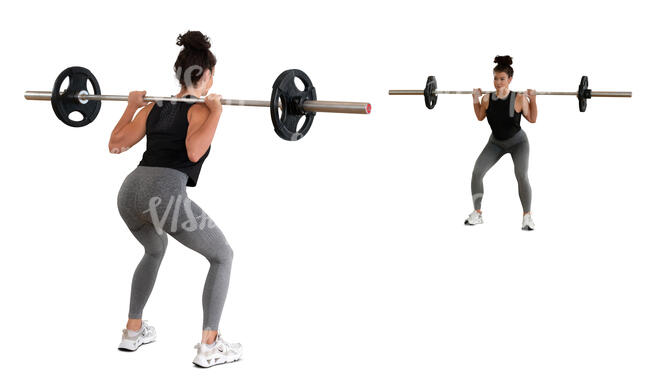 cut out woman doing squats in front of the mirror