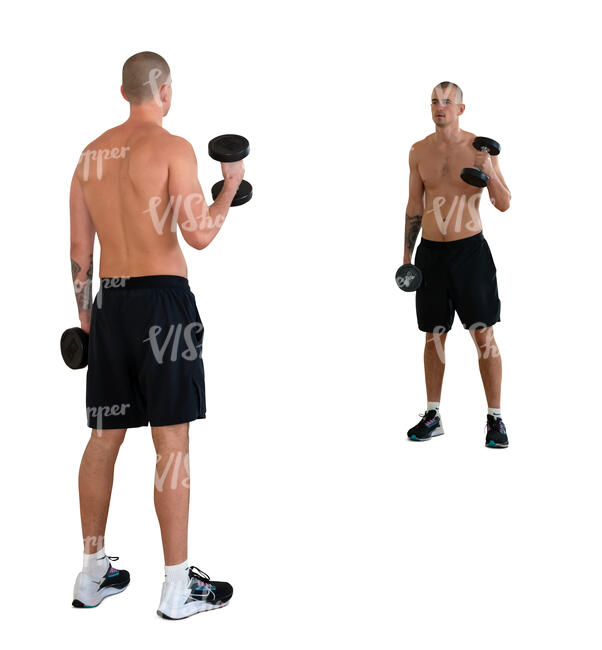 cut out man lifting weights standing in front of the mirror