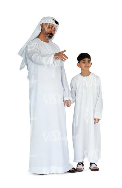 cut out arab man and his son standing