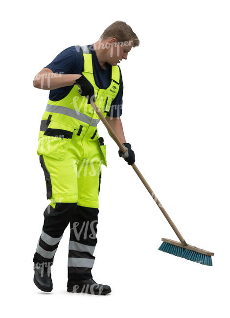 cut out worker cleaning floor with a brush