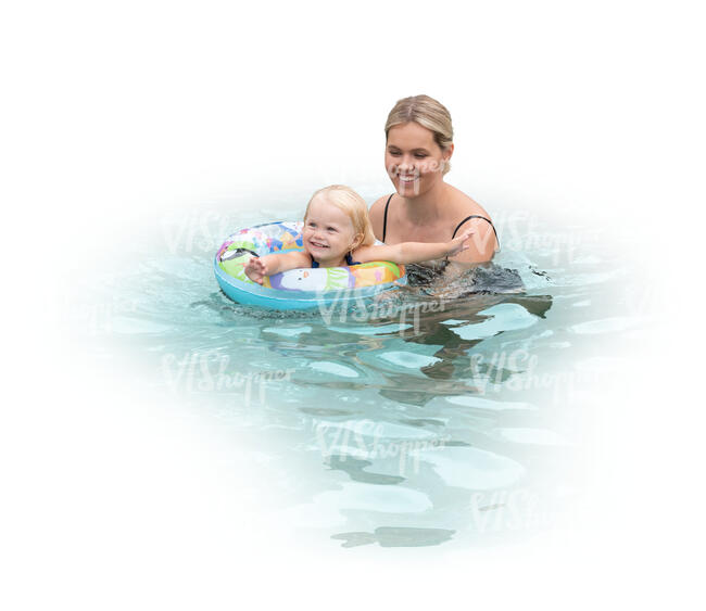 cut out woman swimming in the pool ith her baby daughter