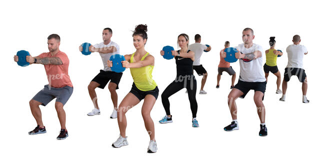cut out group of people working out with mirror reflection