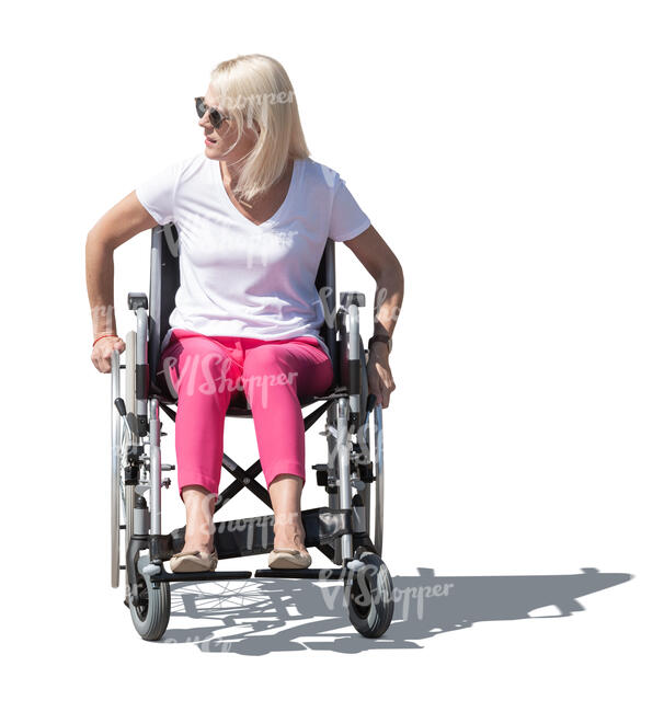 cut out woman sitting in a wheelchair in outside