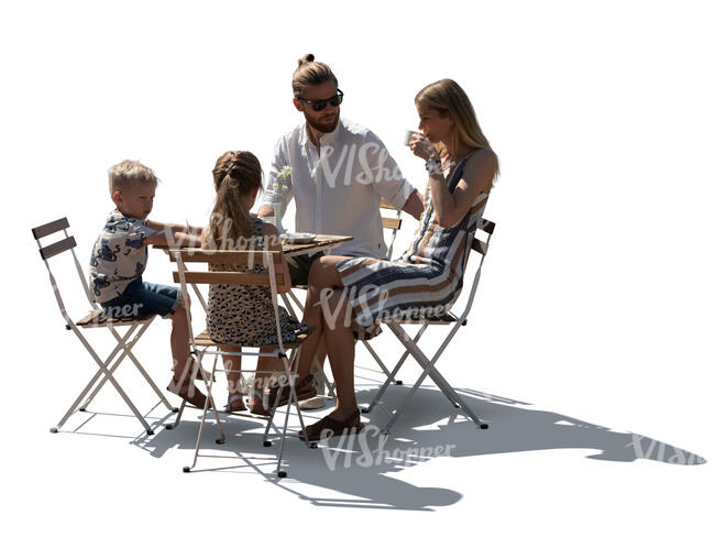 cut out backlit cafe scene of a family with two kids