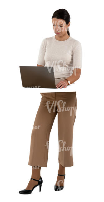 cut out woman working with laptop on counter