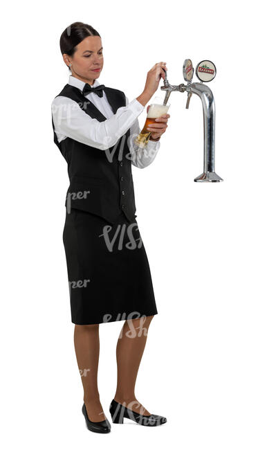cut out female bartender serving beer