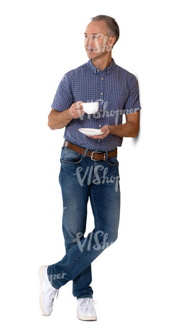 cut out man standing and drinking coffee
