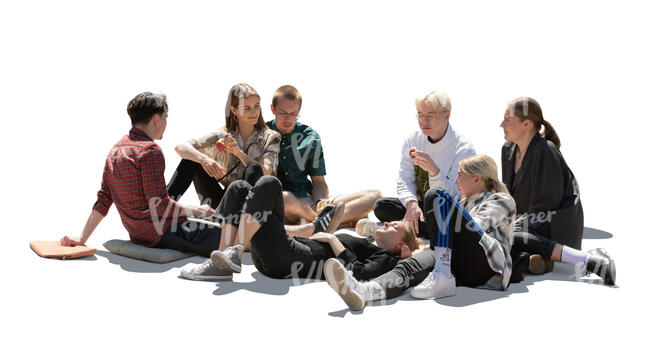 cut out group of young people relaxing in the park