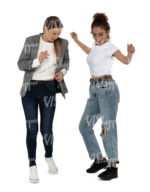 two cut out women dancing at a casual party