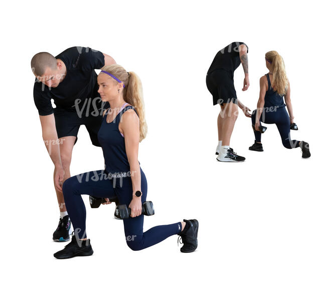 cut out gym trainer instructing a woman working out