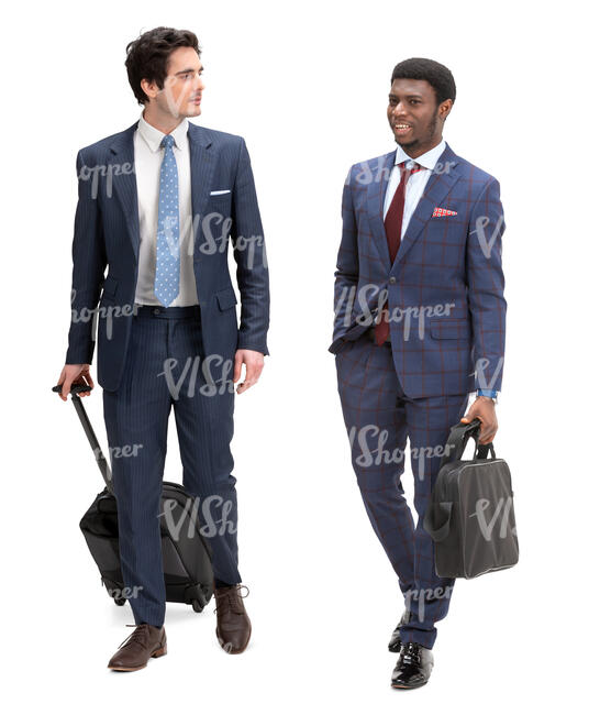 two travelling businessmen walking