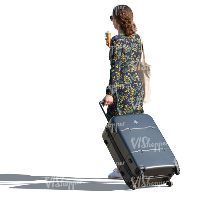 woman with a big suitcase walking
