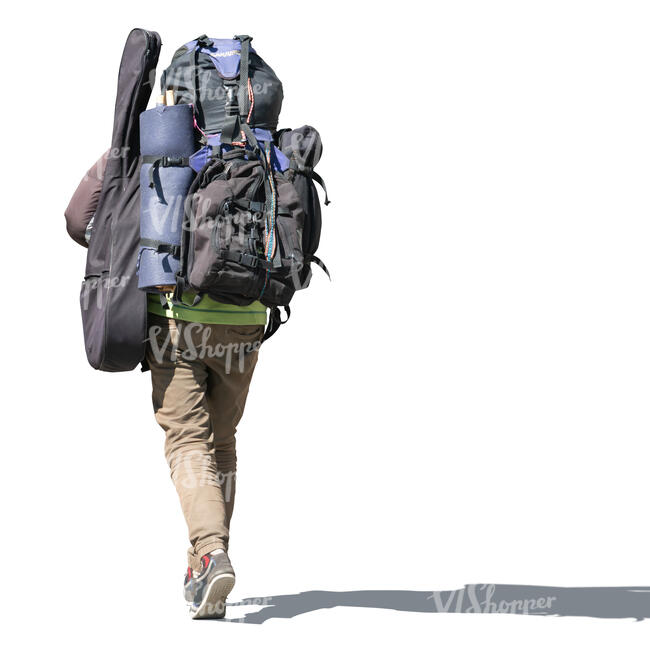 man with a huge backpack walking