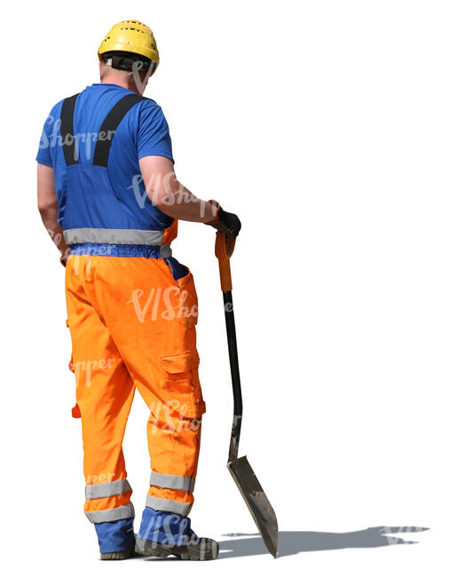 workman standing and holding a shovel