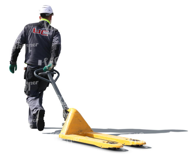 worker pulling a forklift