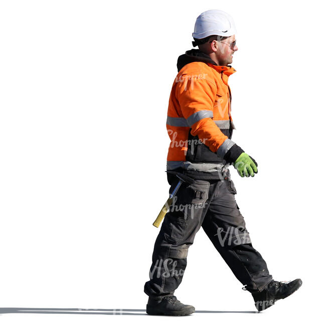construction worker with a helmet walking