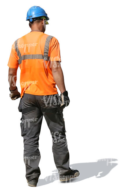 cut out workman with a blue helmet standing