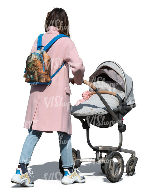 woman with a baby stroller walking