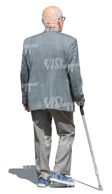 old man in a grey suit walking
