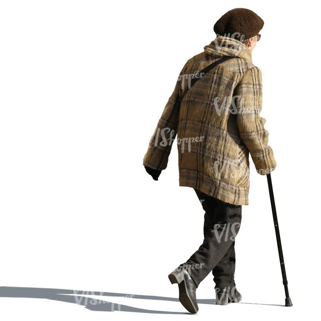 elderly woman walking with a walking stick