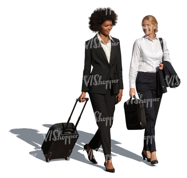 two cut out  travelling businesswomen walking