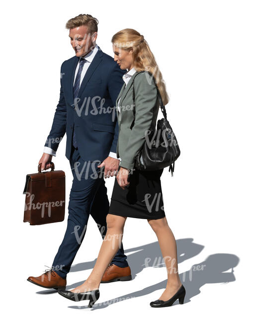 two cut out colleagues walking on the street