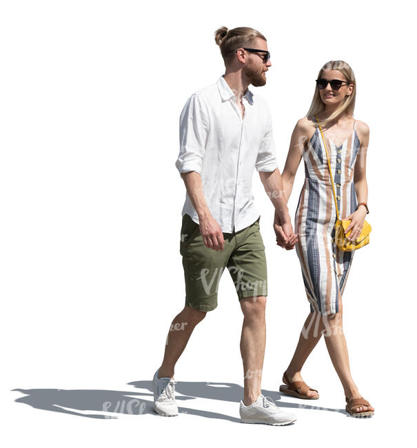 cut out couple walking hand in hand in summer