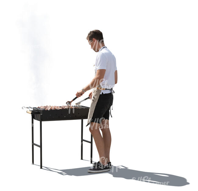 cut out man cooking meat at a barbeque stove