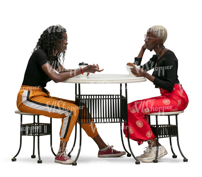 two cut out women sitting in a cafe and talking over coffee